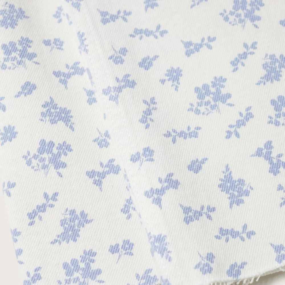 Wide-Leg Floral Print Jeans - White with Blue Floral - Picture 8 of 9